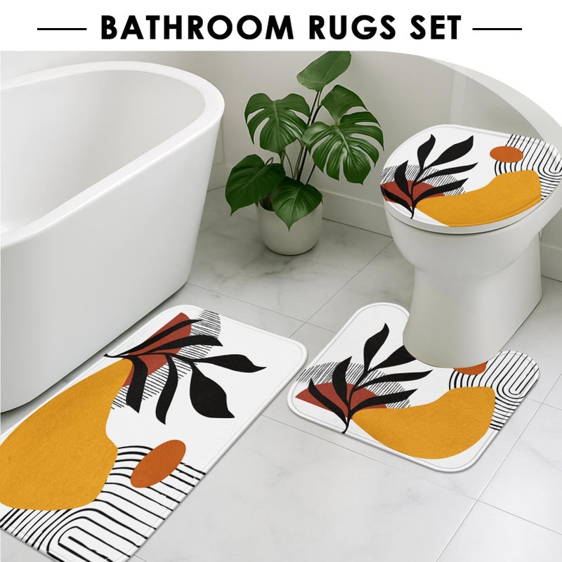 Tayney Boho Mid Century Shower Curtain Set with Toilet Lid Cover and Non-Slip Rugs, Botanical Wall Art 4 Pcs Shower Curtain, Minimalist Geometric Bathroom Set Decor with 12 Hooks - Image 5