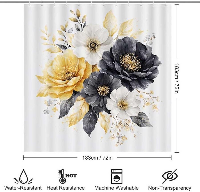 Floral Arrangement with Yellow, White, and Black FlowersShower Curtain for Bathroom Waterproof Tan Shower Curtain with Hooks 71 inch x 71 inch - Image 3