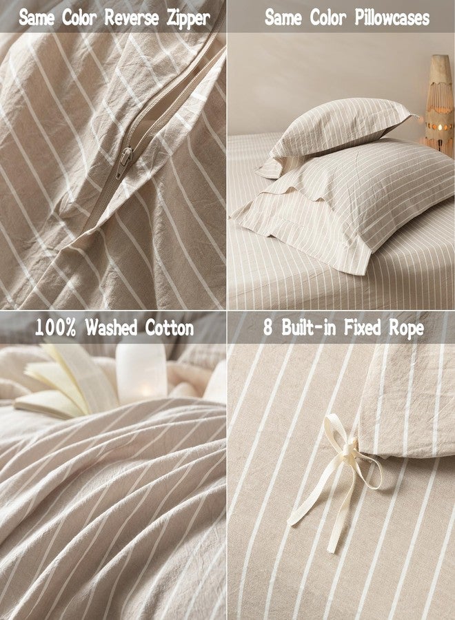 غطاء لحاف مخطط من BDEAR، مقاس كوين 90×90 بوصة، مصنوع من القطن المغسول 100%، مزود بسحاب إغلاق و2 غطاء وسادة، لون رمادي وأبيض مخطط. - Image 5