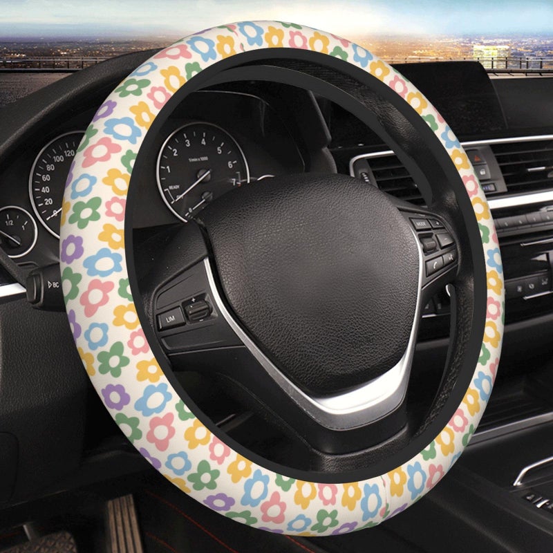 YANGDADA Vintage Groovy Flowers Cute Steering Wheel Cover Universal 15 Inch Cute Car Accessories Protector for Women Men - Image 3