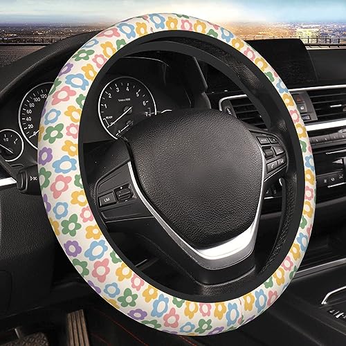 YANGDADA Vintage Groovy Flowers Cute Steering Wheel Cover Universal 15 Inch Cute Car Accessories Protector for Women Men - Image 1