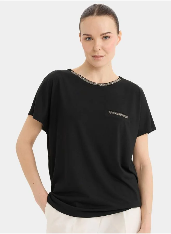 DeFacto DeFacto Crew Neck Black Short Sleeve T-Shirt