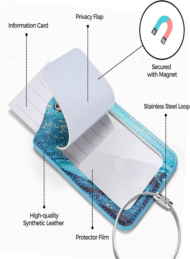 مجموعة بطاقات تعريف الأمتعة للسفر، عبوة 2 لحماية الخصوصية، بطاقات جلدية PU متينة مع حلقات من الفولاذ المقاوم للصدأ، بطاقة تعريف اسم معتمدة من TSA للأمتعة - Image 4