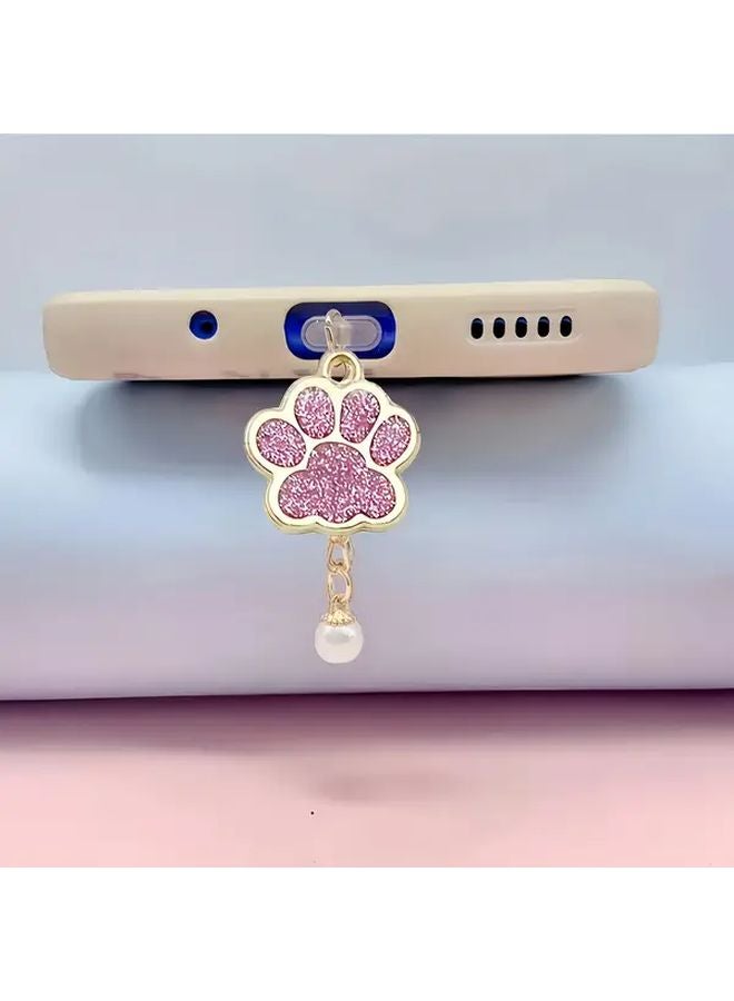 Pink Cat Paw Pearl Pendant Dust Plug For iPhone 5 14 Type C USB Anti Dust Waterproof - Image 1