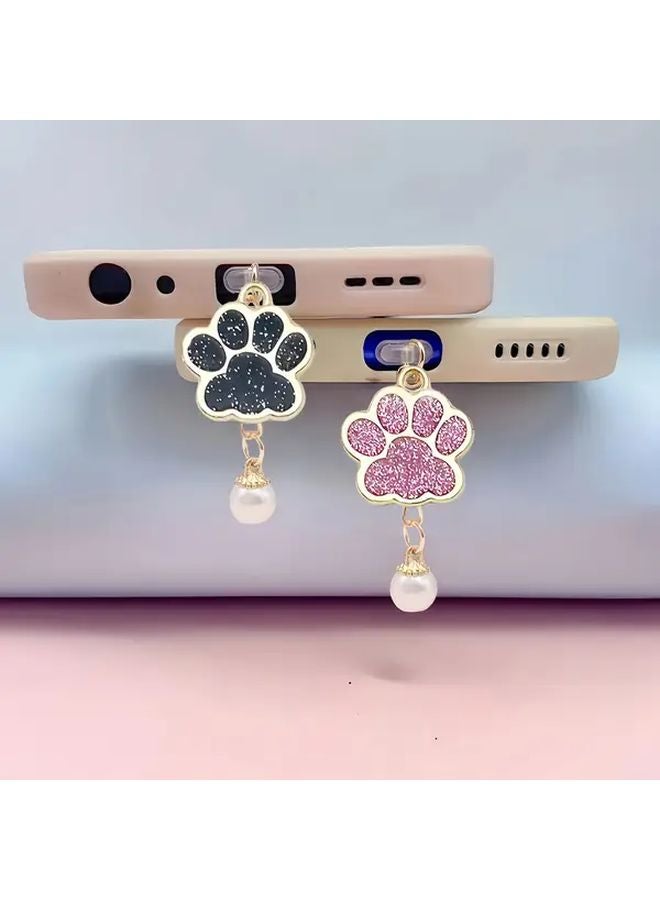 Pink Cat Paw Pearl Pendant Dust Plug For iPhone 5 14 Type C USB Anti Dust Waterproof - Image 2