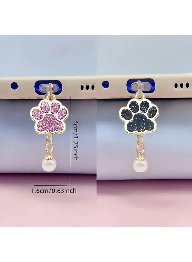 Pink Cat Paw Pearl Pendant Dust Plug For iPhone 5 14 Type C USB Anti Dust Waterproof - Image 3