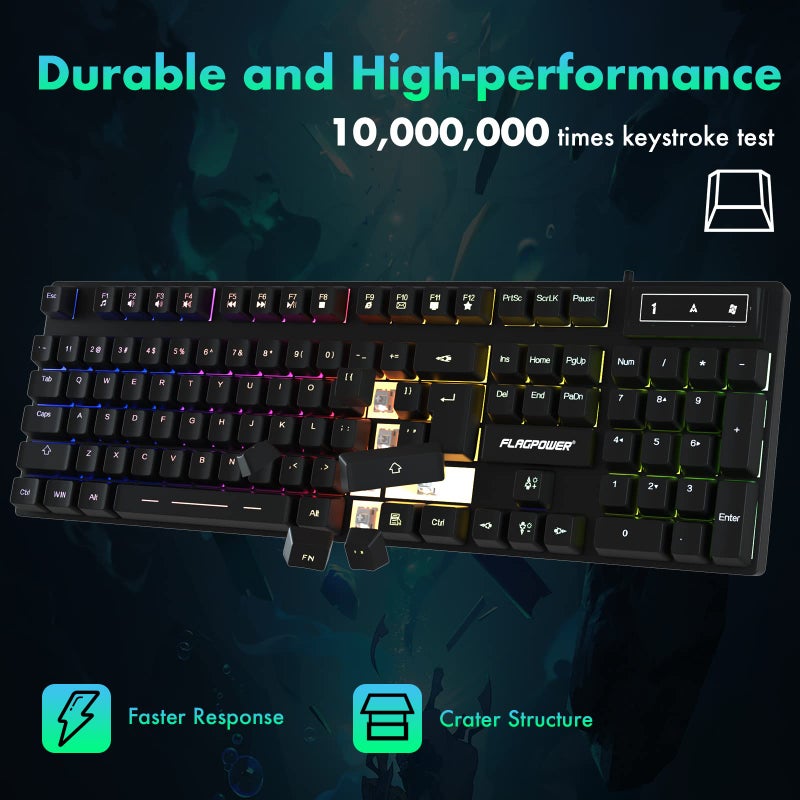 FLAGPOWER RGB Gaming Keyboard and Breathing Mouse Combo, Adjustable Breathing Backlit Mechanical Feeling Keyboard with 4 Colors 4800DPI Backlight Mouse for PC Laptop Computer Game and Work - Image 5