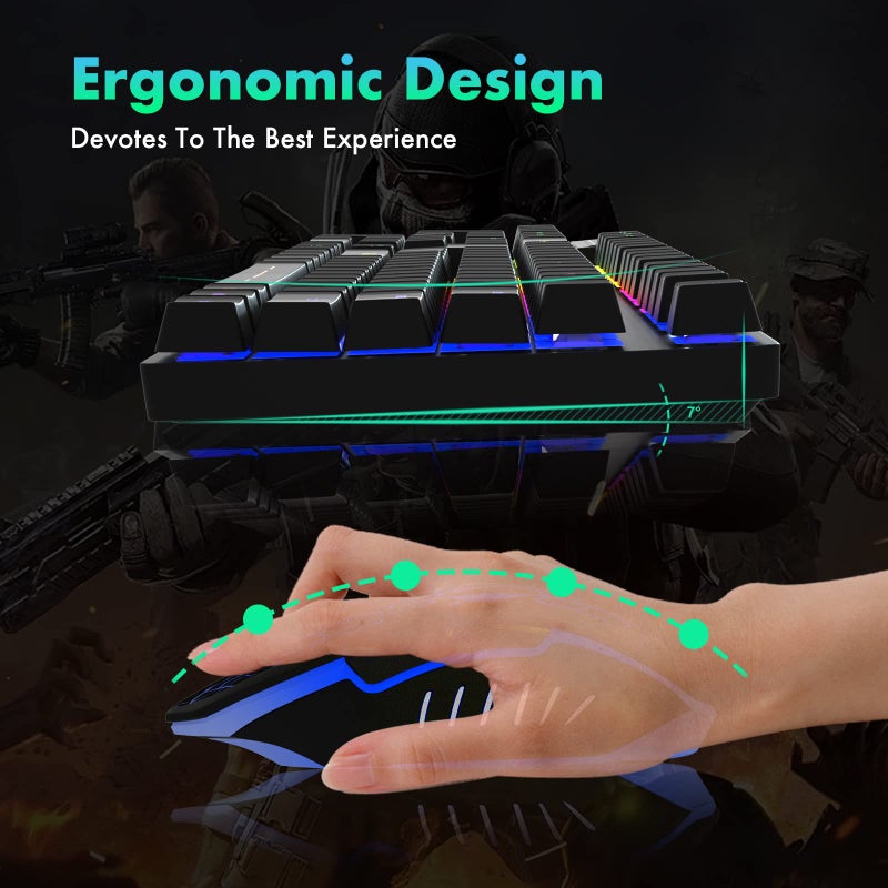 FLAGPOWER RGB Gaming Keyboard and Breathing Mouse Combo, Adjustable Breathing Backlit Mechanical Feeling Keyboard with 4 Colors 4800DPI Backlight Mouse for PC Laptop Computer Game and Work - Image 3