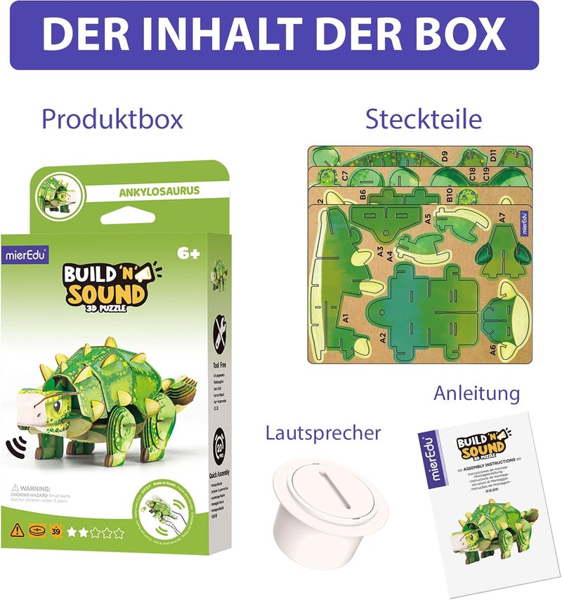 MierEdu Gulf climate tested upgraded quality mierEdu - Soundwunder 3D Puzzle Ankylosaurus - Interactive 3D Puzzle with Sound Module - Educational Toy for Children from 6 Years, Easy to Assemble Universal design - Image 2