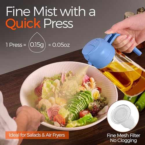 ‎YARRAMATE YARRAMATE 16oz470ml Glass Olive Oil Sprayer for Cooking with Stickers 2 in 1 Oil Dispenser for Kitchen Gadgets Food Grade Premium Spray Bottle with Portion Control for Salad BBQSkyBlue - Image 3