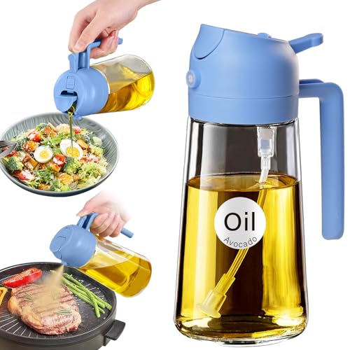 ‎YARRAMATE YARRAMATE 16oz470ml Glass Olive Oil Sprayer for Cooking with Stickers 2 in 1 Oil Dispenser for Kitchen Gadgets Food Grade Premium Spray Bottle with Portion Control for Salad BBQSkyBlue - Image 1