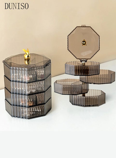 منظم مجوهرات صغير من البلاستيك الشفاف 4 طبقات قابل للدوران 360 درجة صندوق تخزين مجوهرات مع غطاء لإكسسوارات الشعر ومستلزمات التجميل والأقراط والقلائد والأساور