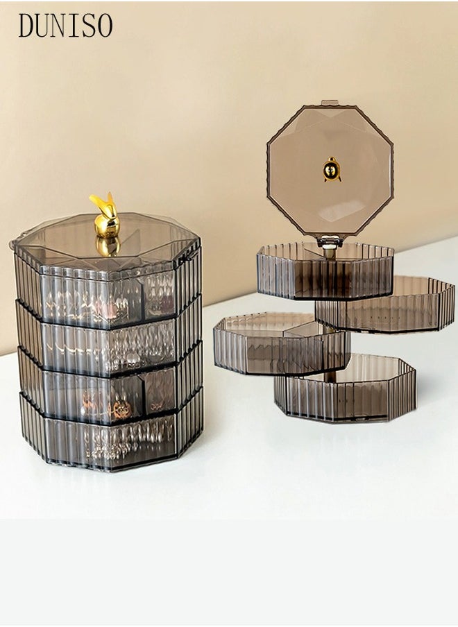 DUNISO Clear Plastic Small Jewelry Organizer 4-Layers 360° Rotatable Jewelry Storage Box with Lid for Hair Accessories & Beauty Supplies Earrings Necklaces Bracelets  - Image 1