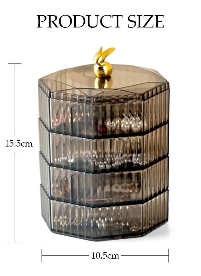 DUNISO Clear Plastic Small Jewelry Organizer 4-Layers 360° Rotatable Jewelry Storage Box with Lid for Hair Accessories & Beauty Supplies Earrings Necklaces Bracelets  - Image 4