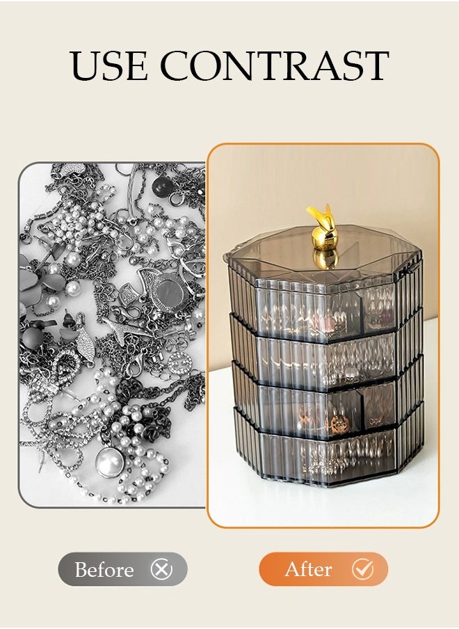 DUNISO Clear Plastic Small Jewelry Organizer 4-Layers 360° Rotatable Jewelry Storage Box with Lid for Hair Accessories & Beauty Supplies Earrings Necklaces Bracelets  - Image 2