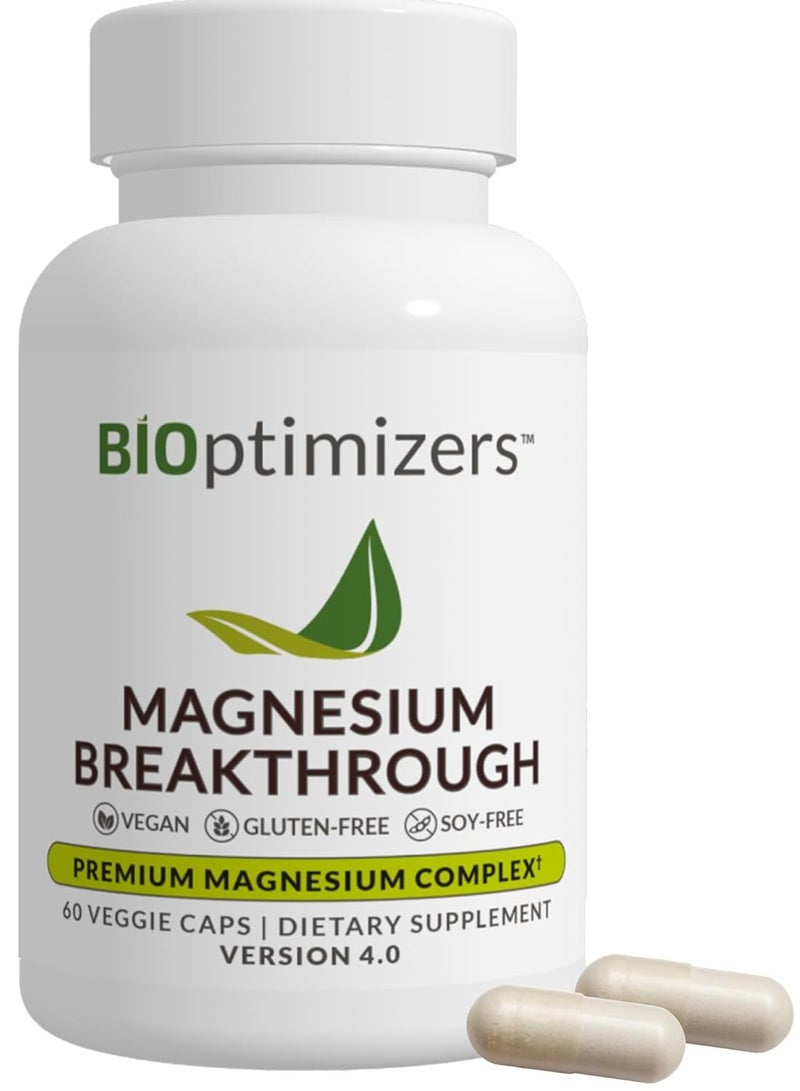 BiOptimizers Magnesium Breakthrough Supplement 4.0-7 Forms of Mg: Glycinate, Malate, Citrate, and More - Natural Support for Sleep and Cognitive Function - 60 Capsules- Calming Vitamins Complex - Image 1