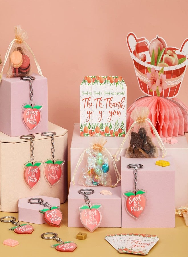 Serencatcher Sweet As a Peach Party Favors, Little Cutie Party Favors with 24pcs Peach Keychains Sweet As a Peach Tag Pink Organza Bags for Boys Girls Fruit Theme Birthday Party Supplies Decorations School Rewards - Image 2