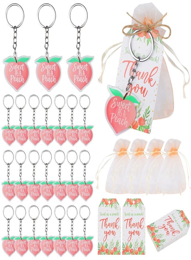 Serencatcher Sweet As a Peach Party Favors, Little Cutie Party Favors with 24pcs Peach Keychains Sweet As a Peach Tag Pink Organza Bags for Boys Girls Fruit Theme Birthday Party Supplies Decorations School Rewards - Image 1