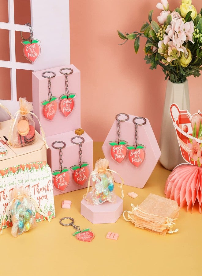 Serencatcher Sweet As a Peach Party Favors, Little Cutie Party Favors with 24pcs Peach Keychains Sweet As a Peach Tag Pink Organza Bags for Boys Girls Fruit Theme Birthday Party Supplies Decorations School Rewards - Image 3
