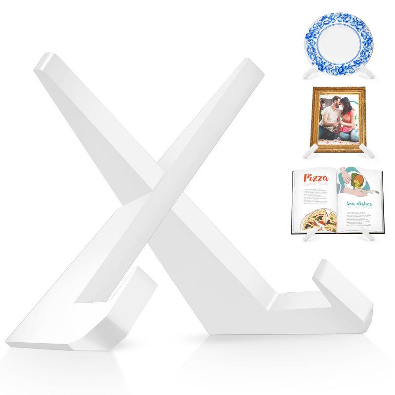 BEST MEDIA Acrylic Plate Holder and Display Stand, 16.5 CM, Easel for Books and Photos, Sturdy Picture Frame Stand for Cookbooks, Artwork, and Decorative Plates, Home Office Décor - White