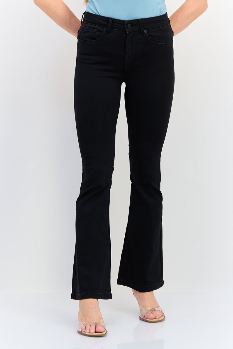 VERO MODA I Scenery By Vero Moda Women Regular Fit Mid Rise Solid Stretchable Bootcut Jeans, Black  - Image 1