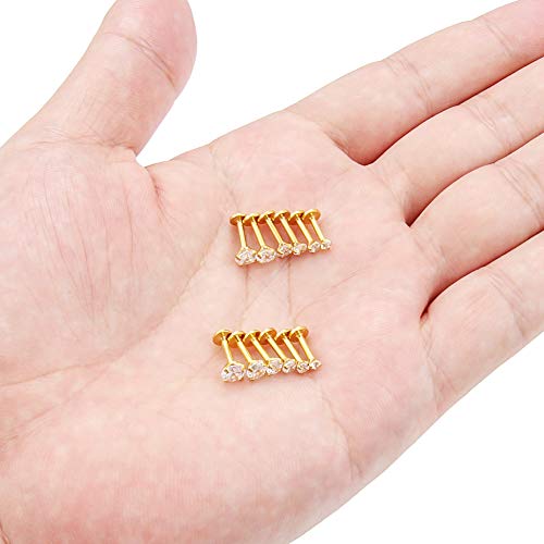 SCERRING 6 Pairs 16g Stainless Steel 2-4.5mm Prong Setting Clear CZ Internally Threaded Tragus Daith Cartilage Helix Earring Ring Body Piercing Jewelry 6mm - Gold - Image 3
