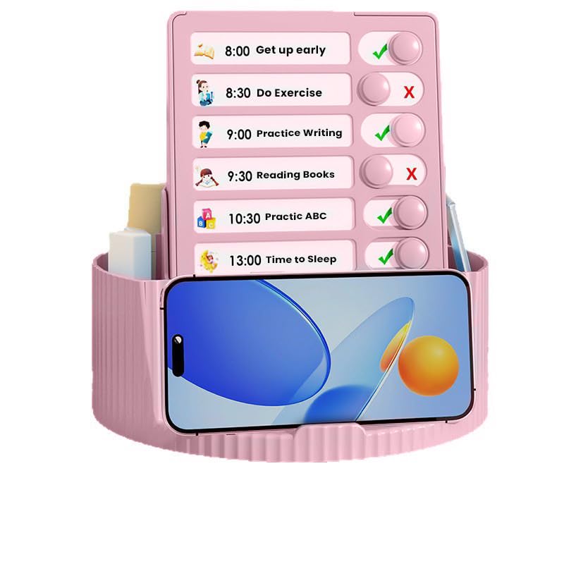 SOLDTRUE Modern Desk Organizer with Phone Stand | Multi-Function Study Planner Board & Pen Holder Caddy | Storage Organizer for Office, Students & Teachers | Stationary Storage Box (Pink) - Image 1