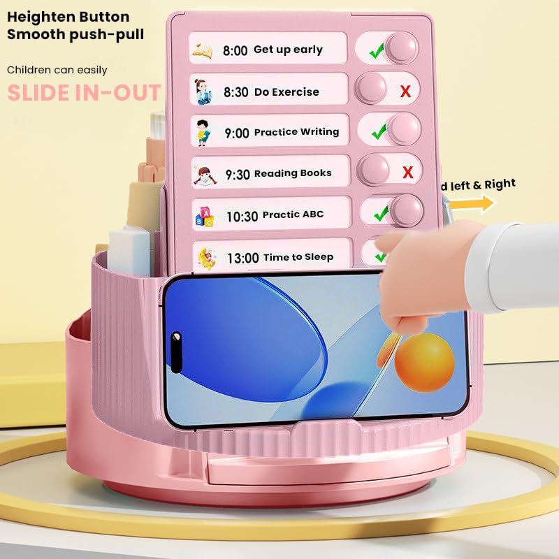 SOLDTRUE Modern Desk Organizer with Phone Stand | Multi-Function Study Planner Board & Pen Holder Caddy | Storage Organizer for Office, Students & Teachers | Stationary Storage Box (Pink) - Image 5