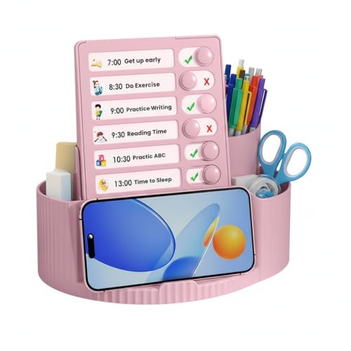 SOLDTRUE Modern Desk Organizer with Phone Stand | Multi-Function Study Planner Board & Pen Holder Caddy | Storage Organizer for Office, Students & Teachers | Stationary Storage Box (Pink) - Image 2