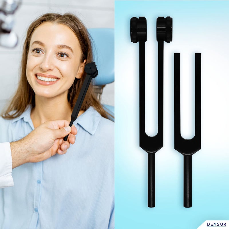DEXSUR Diagnostics Kit - Percussion Taylor Reflex Hammer + C 128 & C 512 Tuning Forks + Bandage Scissors + Pupil Gauge Pen Light in Carrying Case - 6 Pieces Set - Full Black - Image 5
