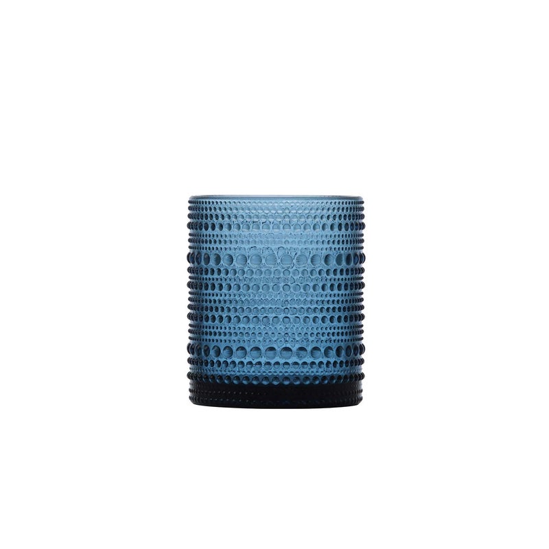 Fortessa Fortessa Jupiter Beaded Hobnail Glass 10 Ounce Double Old Fashioned Set of 6 Cornflower Blue 