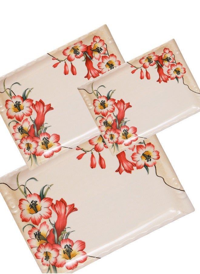 A TO Z Floral Melamine Serving Tray Set – 3 Pcs, Premium Quality, Scratch Resistant & Unbreakable, BPA-Free, 33x38x44.5 cm, Design 220| Dishwasher Safe, Ideal for Daily Use & Parties  - Image 2