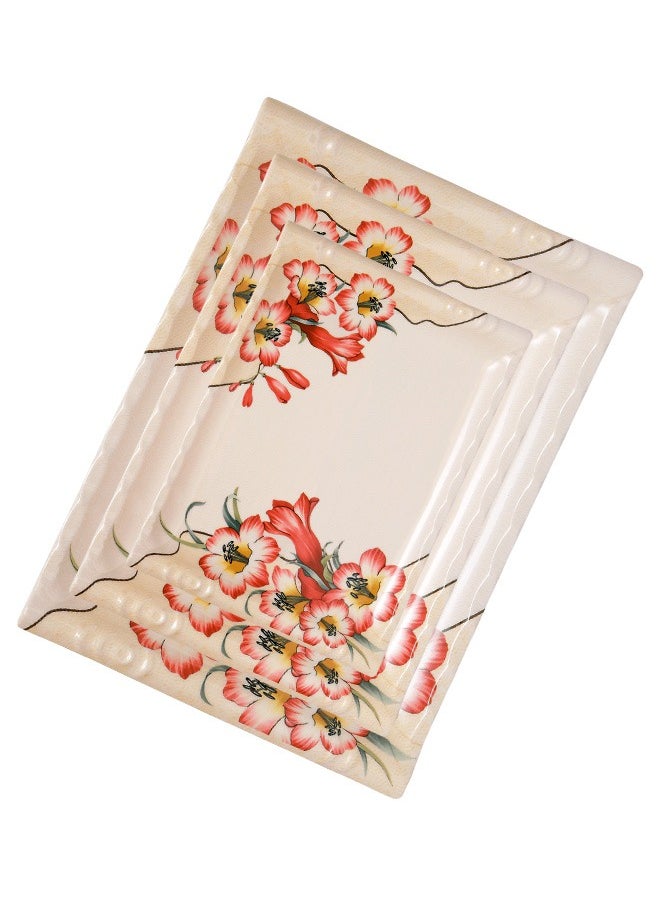 A TO Z Floral Melamine Serving Tray Set – 3 Pcs, Premium Quality, Scratch Resistant & Unbreakable, BPA-Free, 33x38x44.5 cm, Design 220| Dishwasher Safe, Ideal for Daily Use & Parties  - Image 3