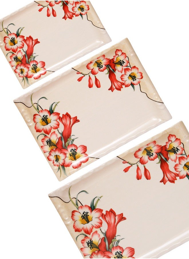 A TO Z Floral Melamine Serving Tray Set – 3 Pcs, Premium Quality, Scratch Resistant & Unbreakable, BPA-Free, 33x38x44.5 cm, Design 220| Dishwasher Safe, Ideal for Daily Use & Parties  - Image 4
