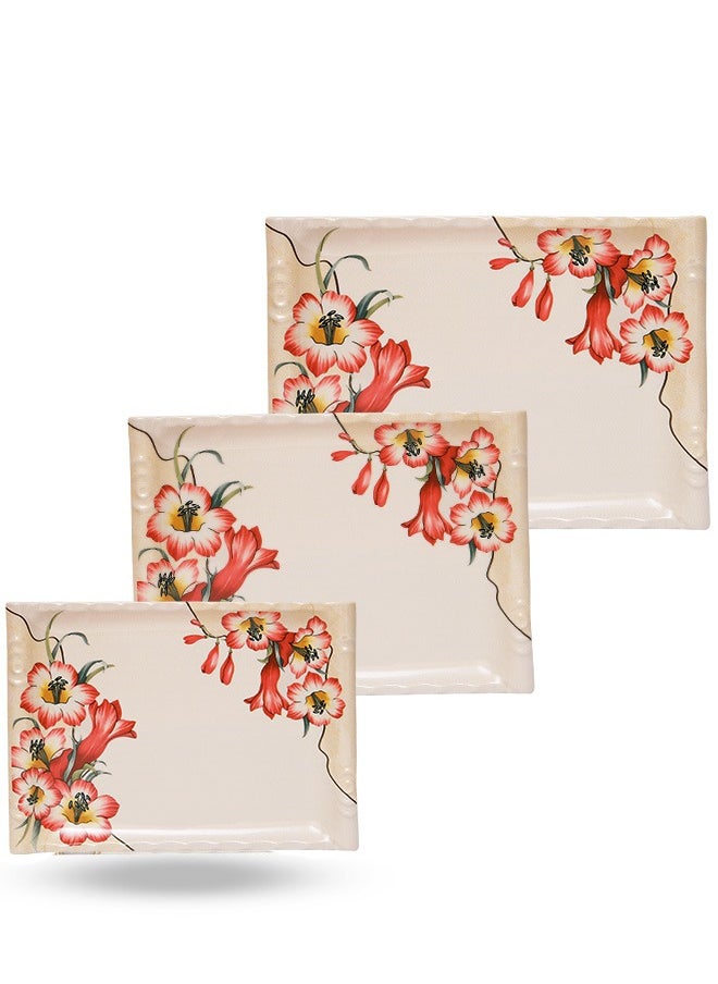 A TO Z Floral Melamine Serving Tray Set – 3 Pcs, Premium Quality, Scratch Resistant & Unbreakable, BPA-Free, 33x38x44.5 cm, Design 220| Dishwasher Safe, Ideal for Daily Use & Parties  - Image 1