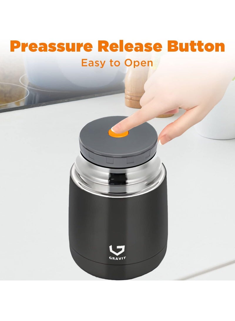 Gravit Insulated Food Jar Lunch Box 650ml - Stainless Steel Thermos with Folding Spoon, Keeps Food Hot/Cold, Leak-Proof, Ideal for Baby Food, School Lunches, Office Meals (Black)  - Image 4