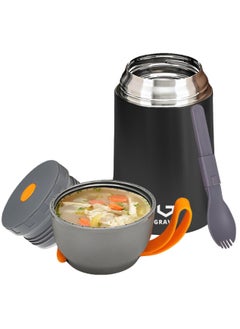 Gravit Insulated Food Jar Lunch Box 650ml - Stainless Steel Thermos with Folding Spoon, Keeps Food Hot/Cold, Leak-Proof, Ideal for Baby Food, School Lunches, Office Meals (Black)  - Image 3