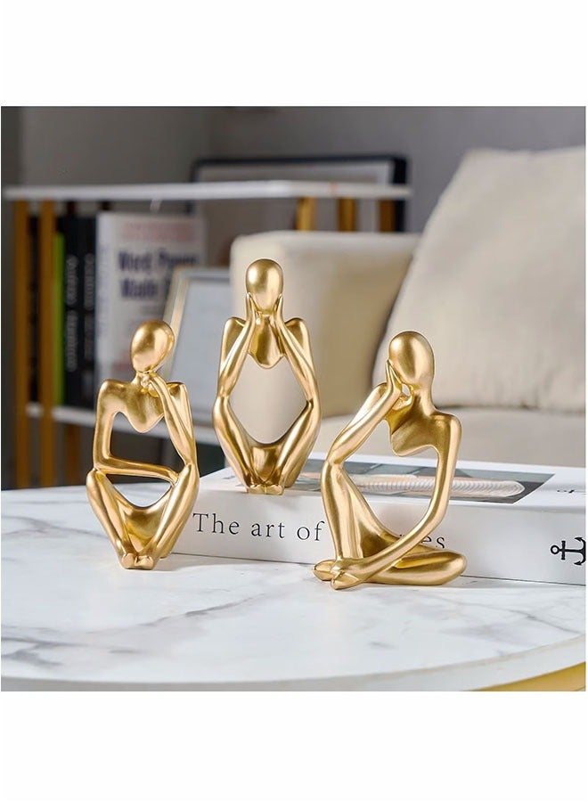 3-Piece Gold Statue Decor, Thinker Abstract Art Resin Sculpture for Home, Living Room, Office Decoration - Image 2