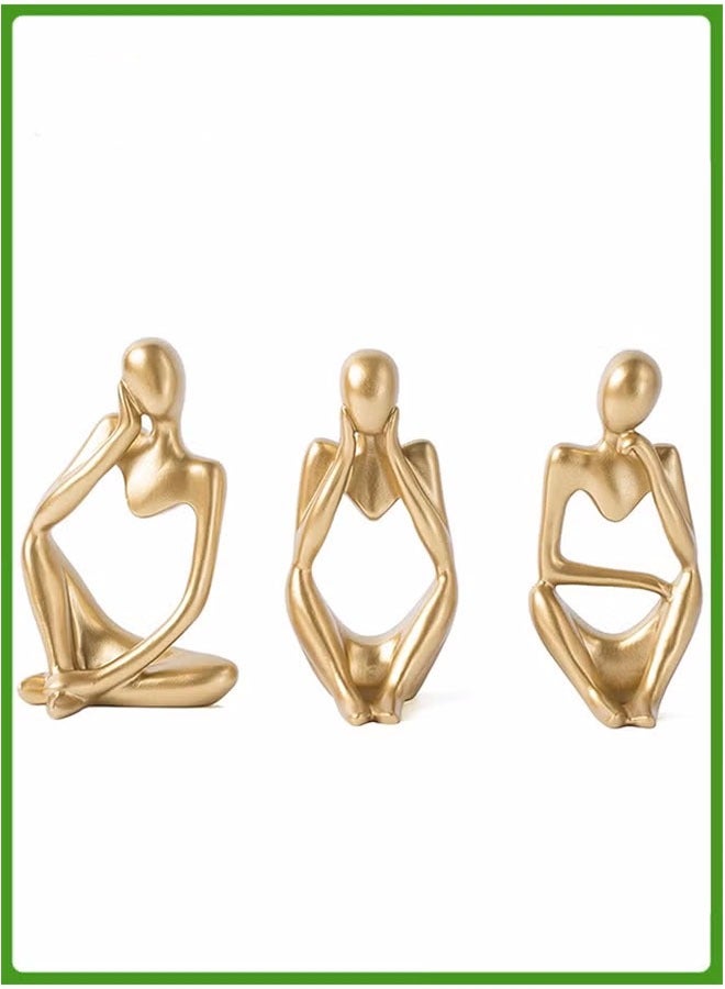 3-Piece Gold Statue Decor, Thinker Abstract Art Resin Sculpture for Home, Living Room, Office Decoration - Image 1