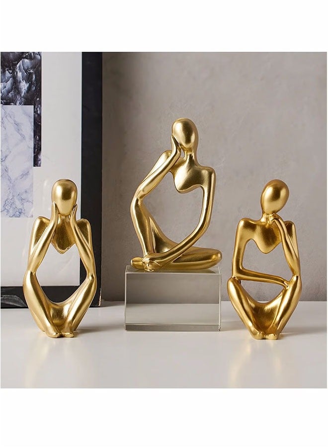 3-Piece Gold Statue Decor, Thinker Abstract Art Resin Sculpture for Home, Living Room, Office Decoration - Image 3