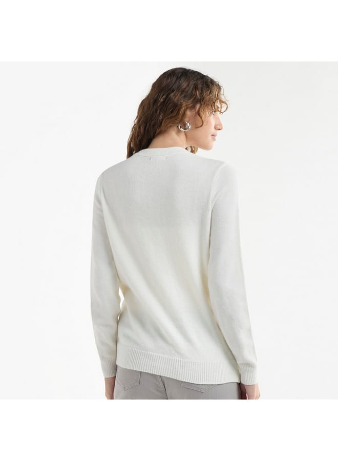 Splash FAV Embellished Button Through Cardigan with Long Sleeves  - Image 3