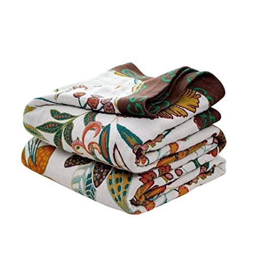 LUTBM Boho Throw Blanket for Bed 100% Cotton Ultra Soft Rustic Quilt Floral Printed Farmhouse Decor Fall Bed Blankets,60"×80" All Season Rustic Throw for Sofa Couch Chair - Image 1