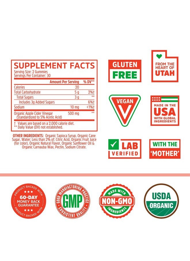 Zhou Nutrition Zhou Nutrition Apple Cider Vinegar Gummies with The Mother, ACV Detox & Cleanse, Natural Probiotics, Digestion Support, Heart Health, Gelatin-Free, Vegan, Gluten-Free, Non-GMO, 60 Count  - Image 2