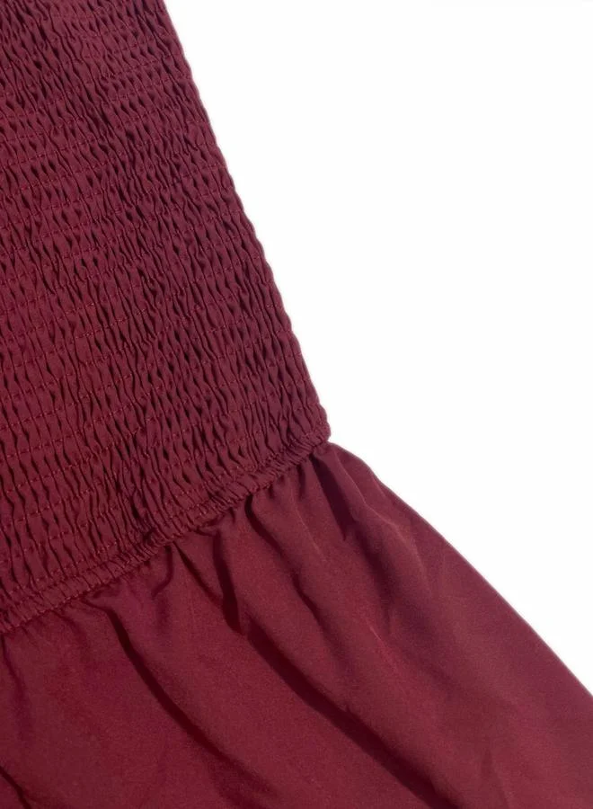 Take Two  Women Burgundy Smocked Strappy Tiered Midi Dress for Women | Best Price UAE