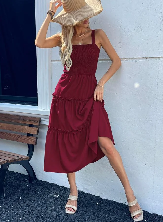 تايك تو فستان ميدي بحمالات وتصميم مزموم وطبقات