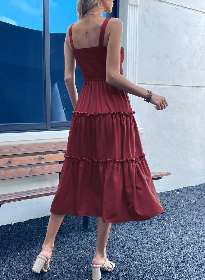 تايك تو فستان ميدي بحمالات وتصميم مزموم وطبقات