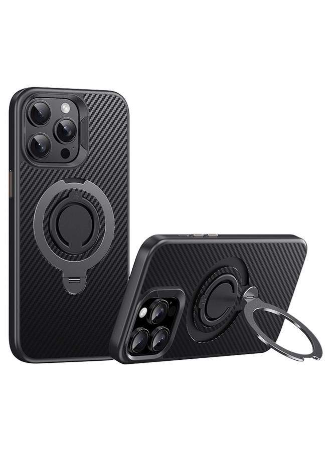 اس-توب جراب لهاتف iPhone 13 Pro Max مصنوع من ألياف الكربون MagSafe مع حامل دوار 360 درجة - Image 1