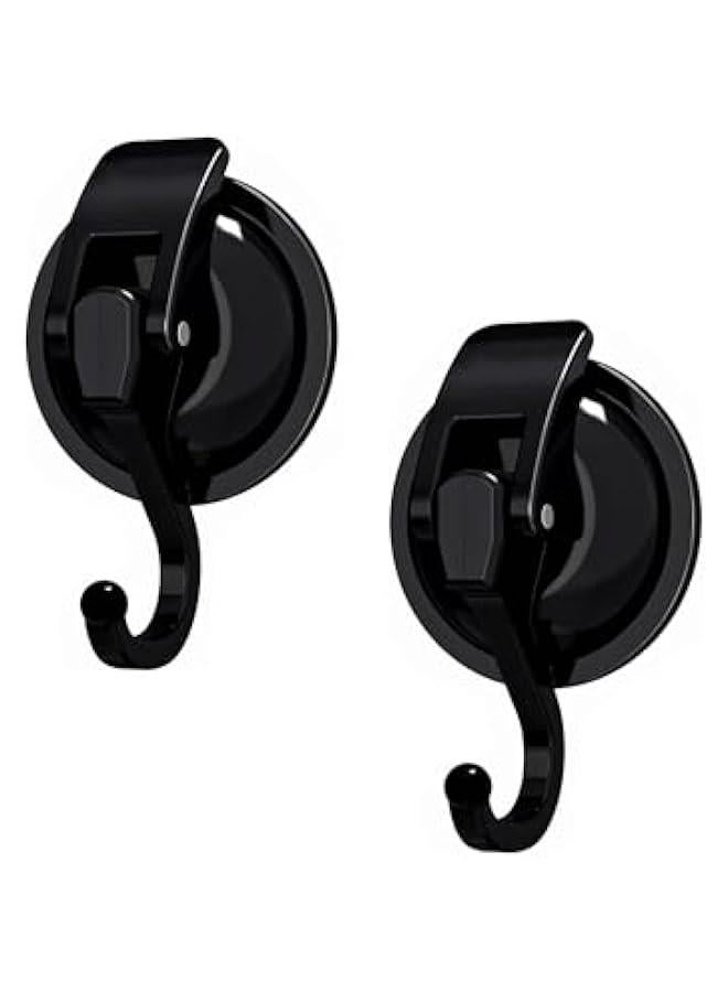 هوكور Portalov 2 Pcs Suction Cup Hooks,Removable Black Shower Suction Hooks,Heavy Duty Vacuum Suction Cups with Hooks, Reusable Bathroom Suction Hooks for Tile, Wall,Window,Glass Door - Image 1