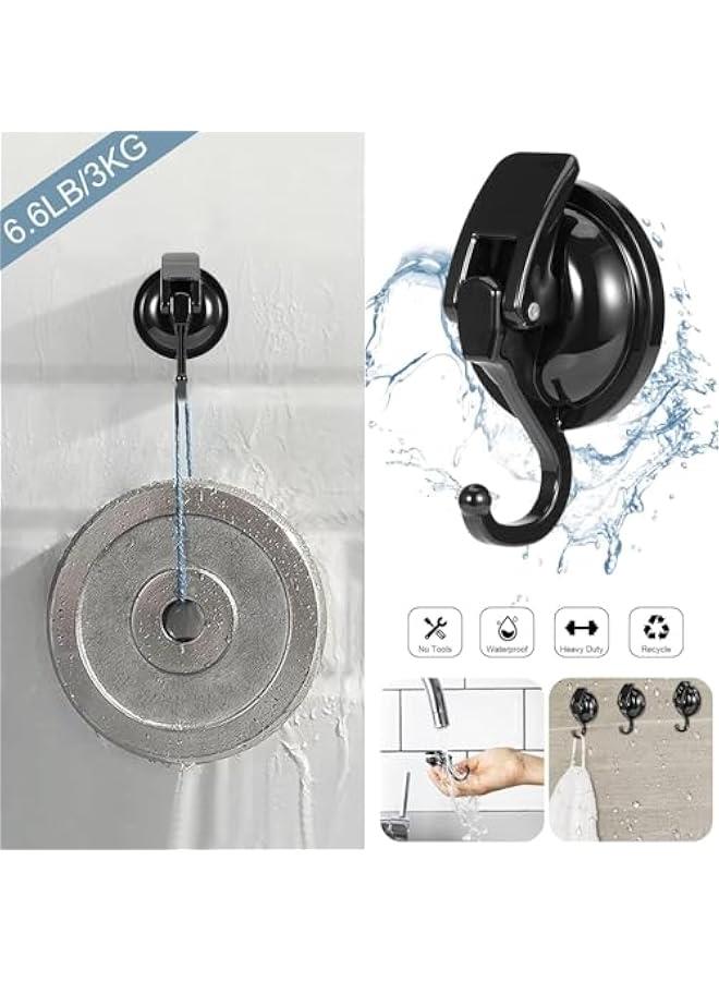 هوكور Portalov 2 Pcs Suction Cup Hooks,Removable Black Shower Suction Hooks,Heavy Duty Vacuum Suction Cups with Hooks, Reusable Bathroom Suction Hooks for Tile, Wall,Window,Glass Door - Image 2