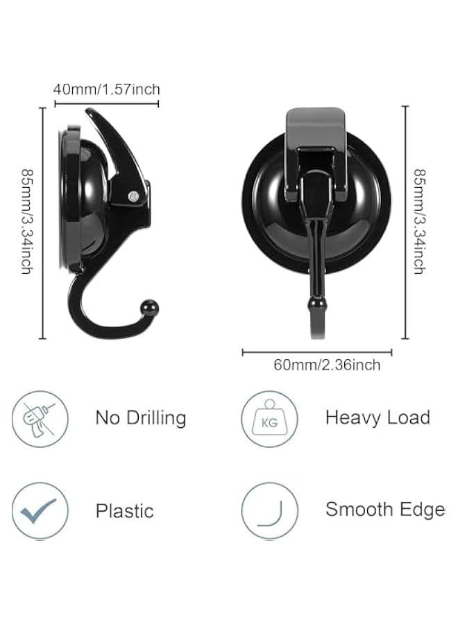 هوكور Portalov 2 Pcs Suction Cup Hooks,Removable Black Shower Suction Hooks,Heavy Duty Vacuum Suction Cups with Hooks, Reusable Bathroom Suction Hooks for Tile, Wall,Window,Glass Door - Image 3